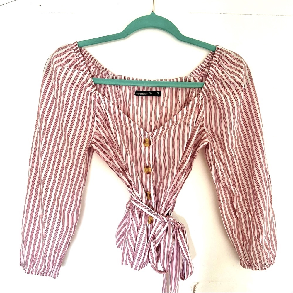 Abercrombie & Fitch White/Pink stripe wrap top XS